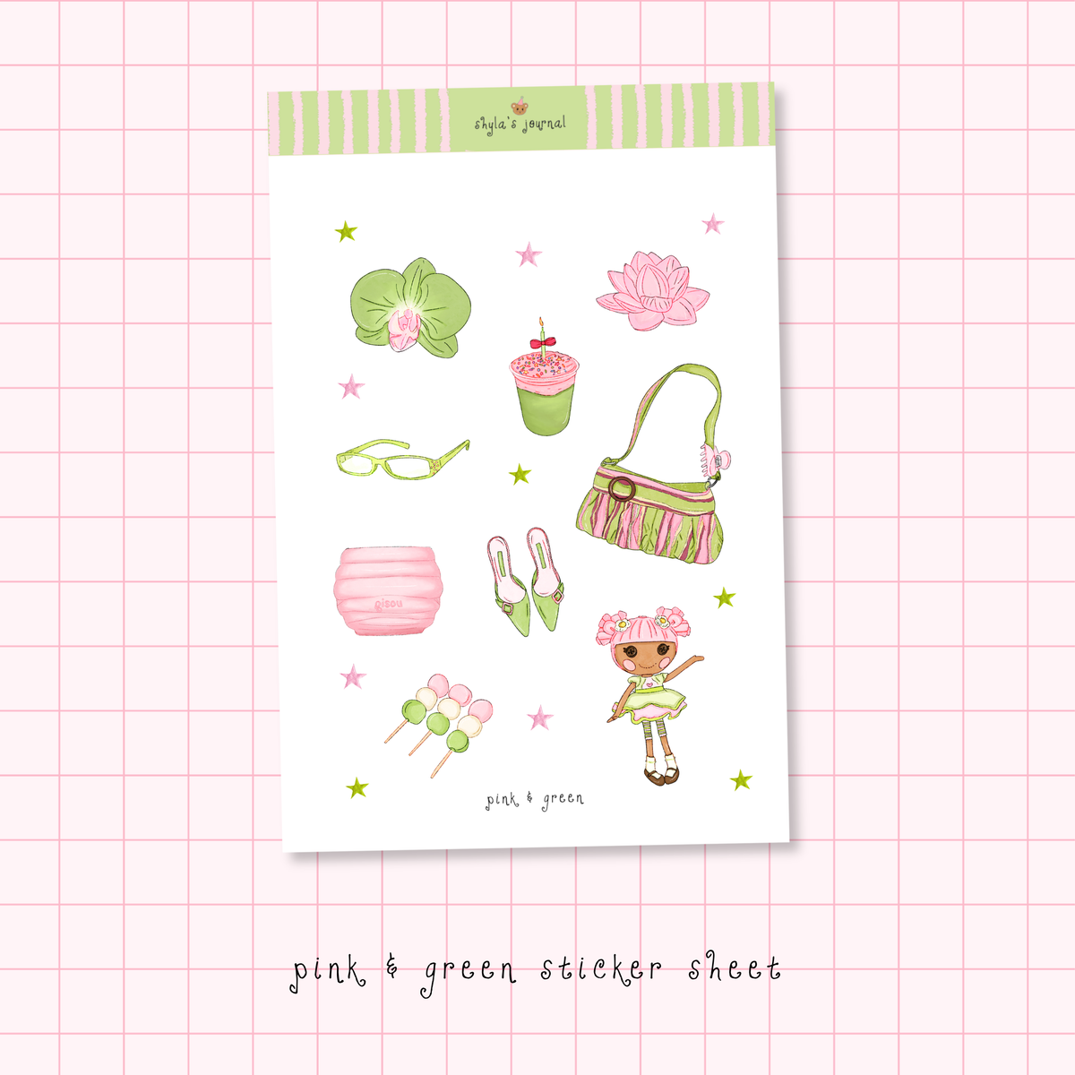 pink and green sticker sheet