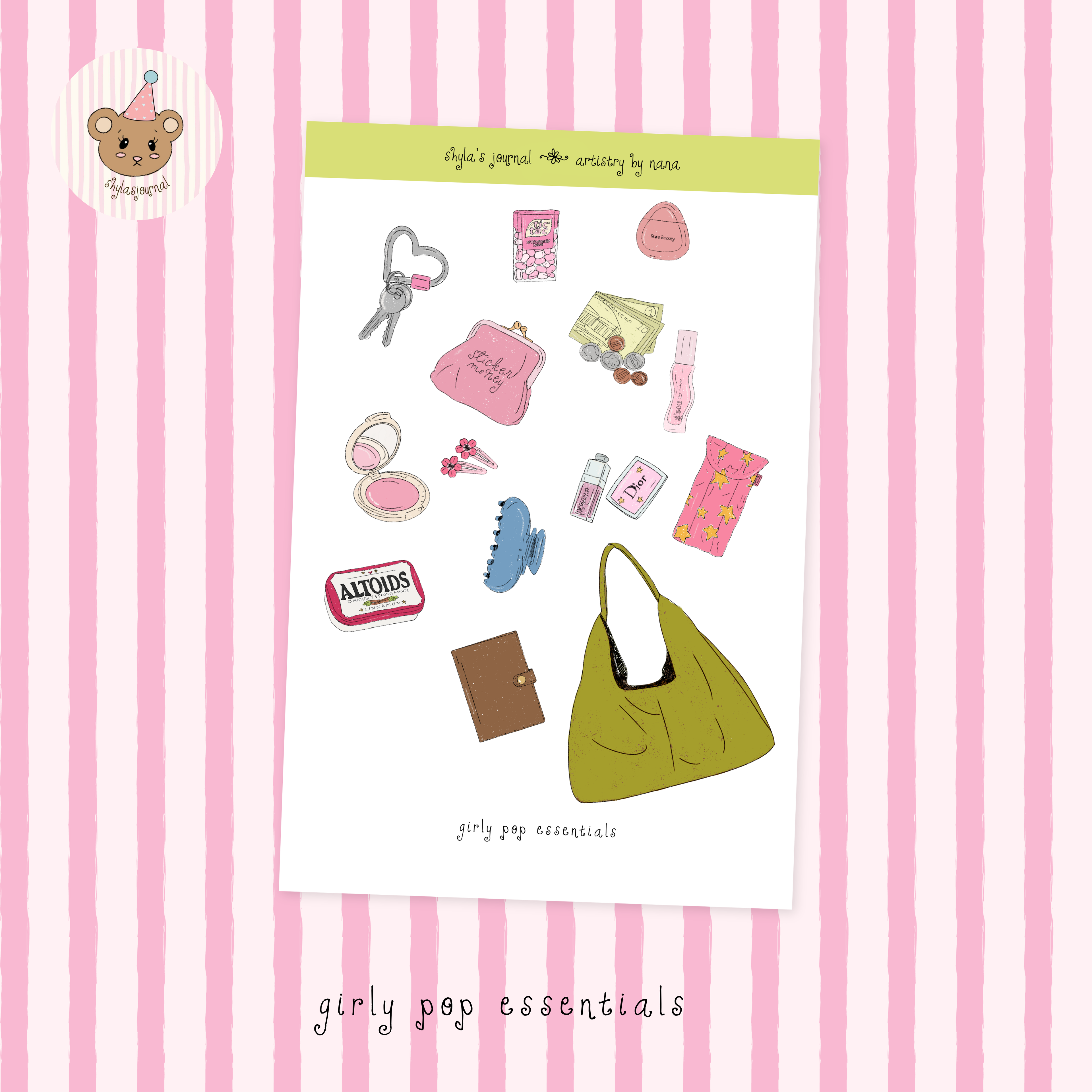 "girly pop essentials" vinyl sticker sheet - artistrybynana x shylasjournal