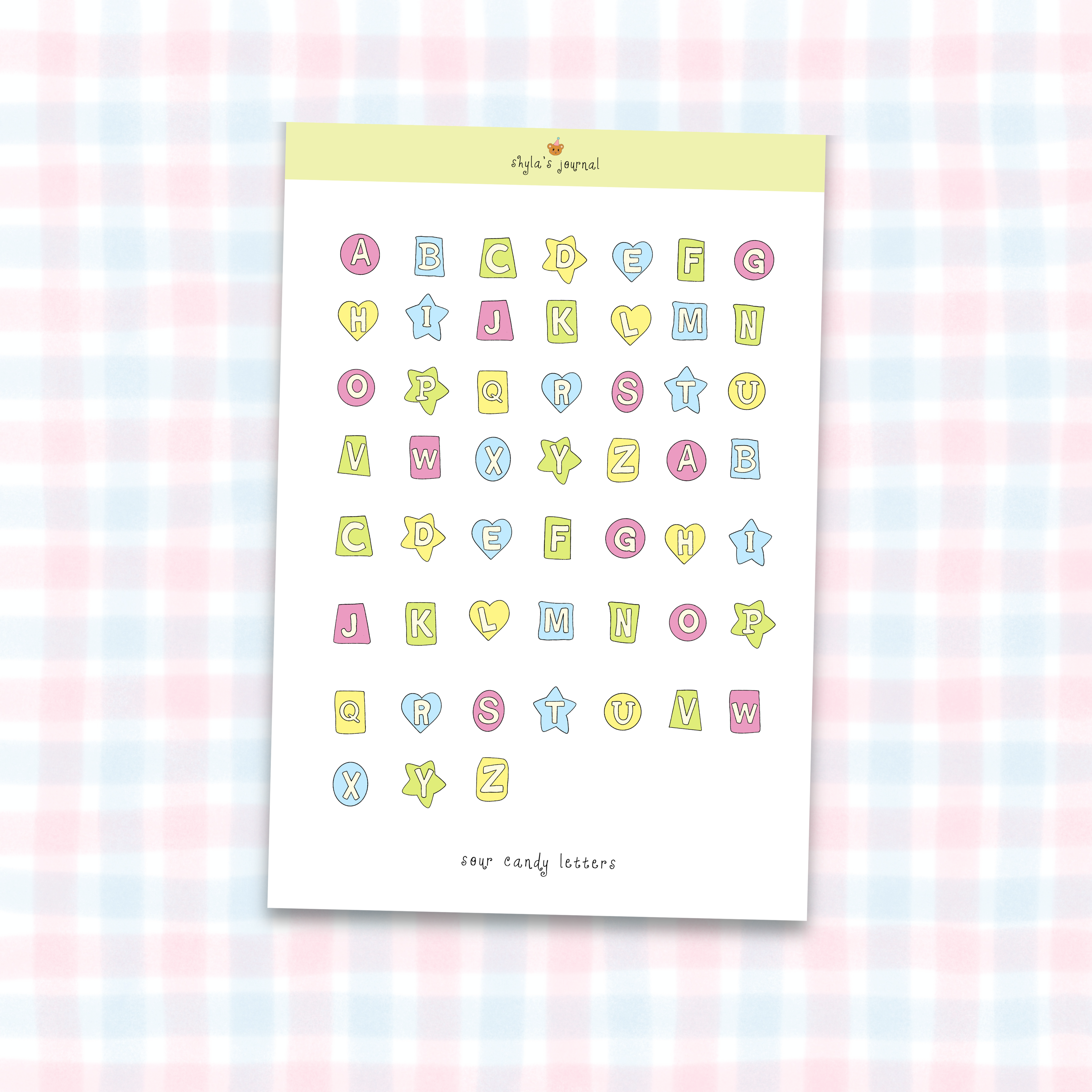 sour candy letters sticker sheet
