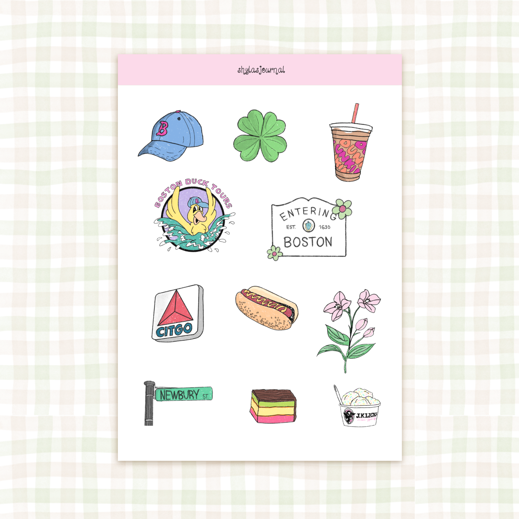 boston doodles sticker sheet