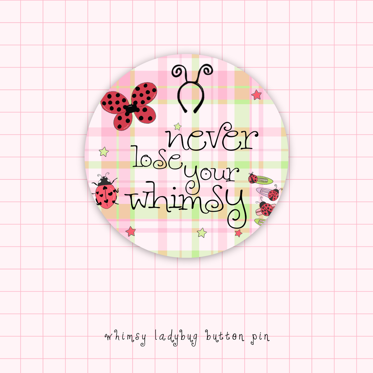 whimsy ladybug button pin