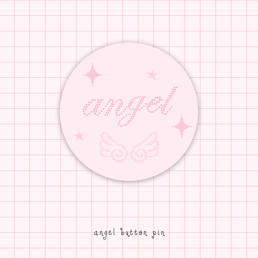 angel pink button pin
