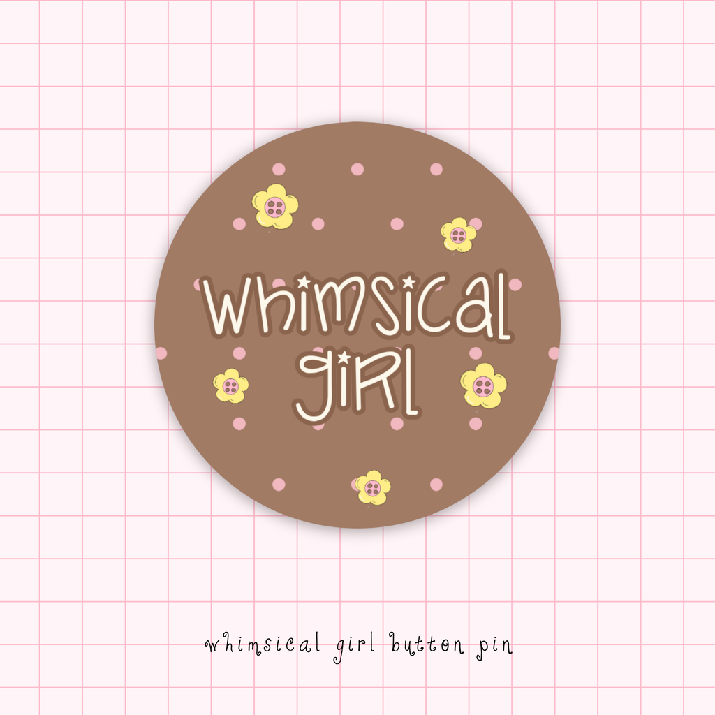 whimsical girl brown button pin