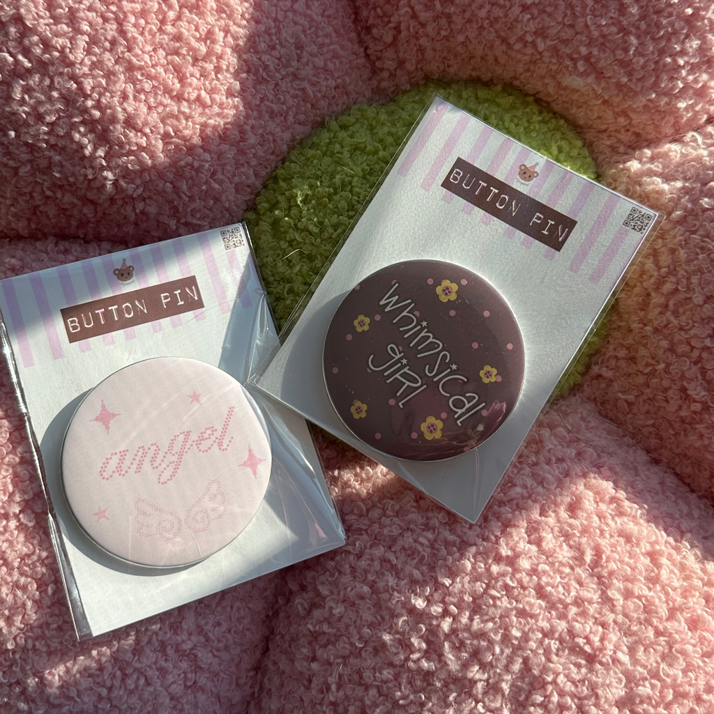 angel pink button pin
