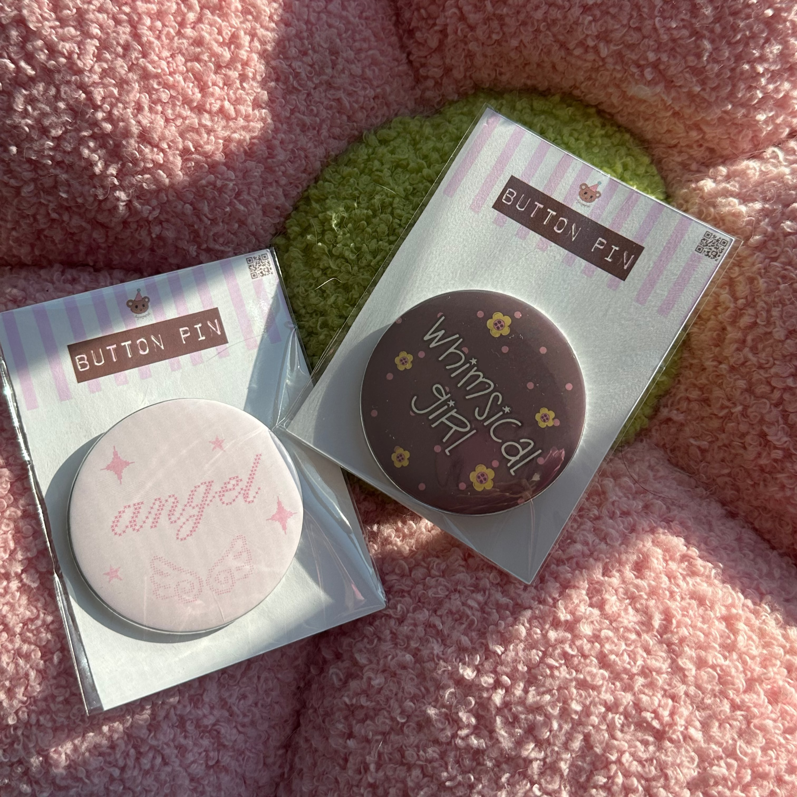 angel pink button pin