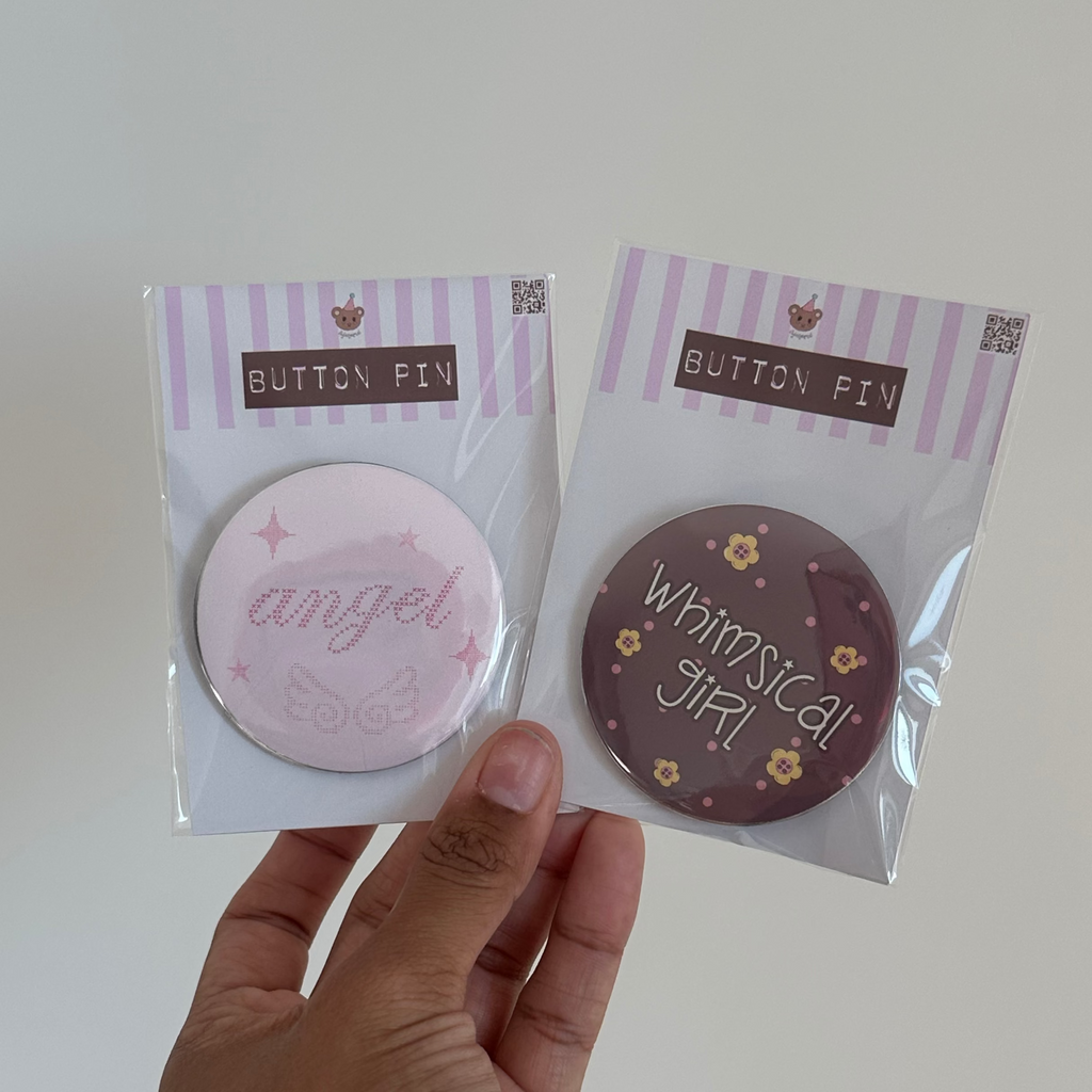 angel pink button pin