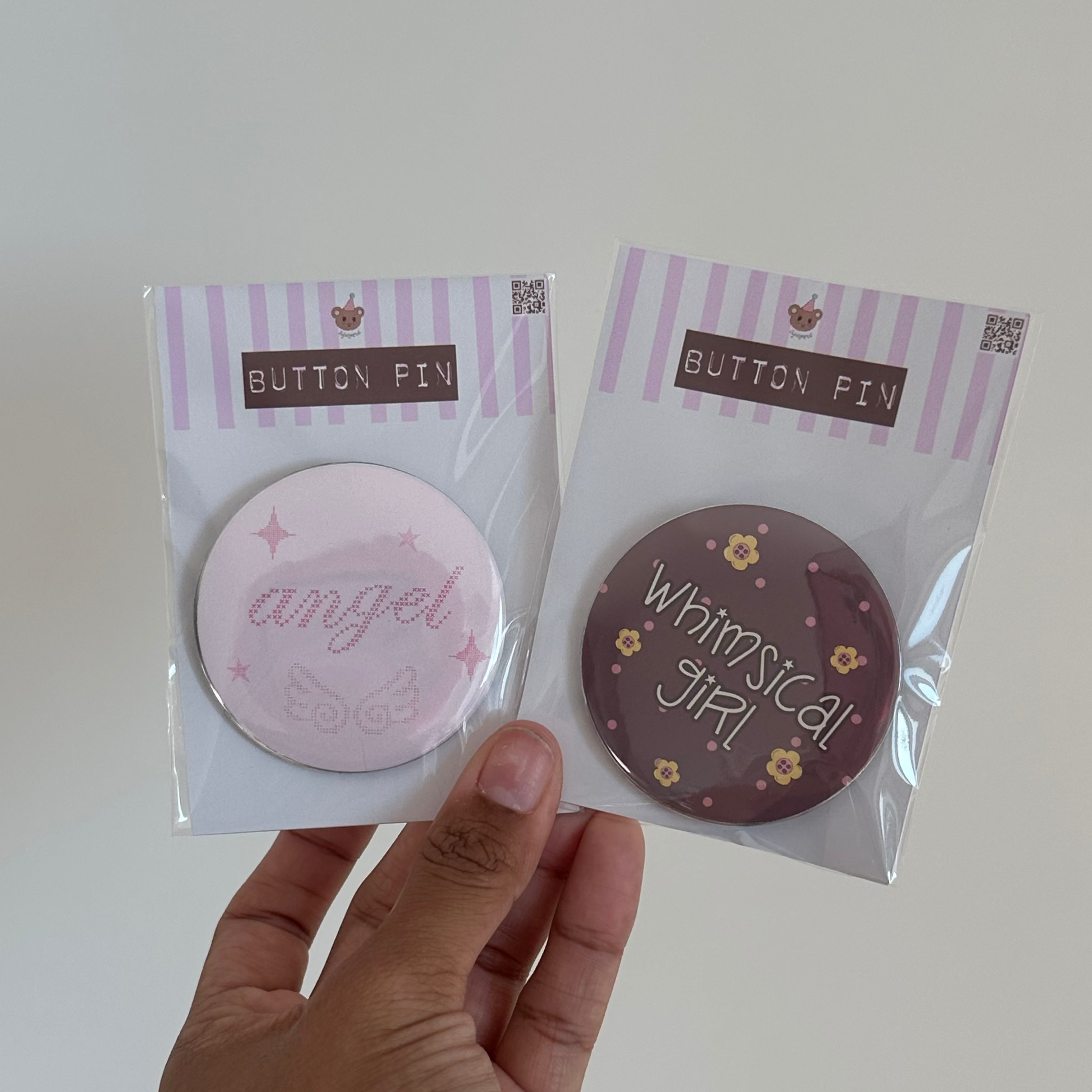 angel pink button pin